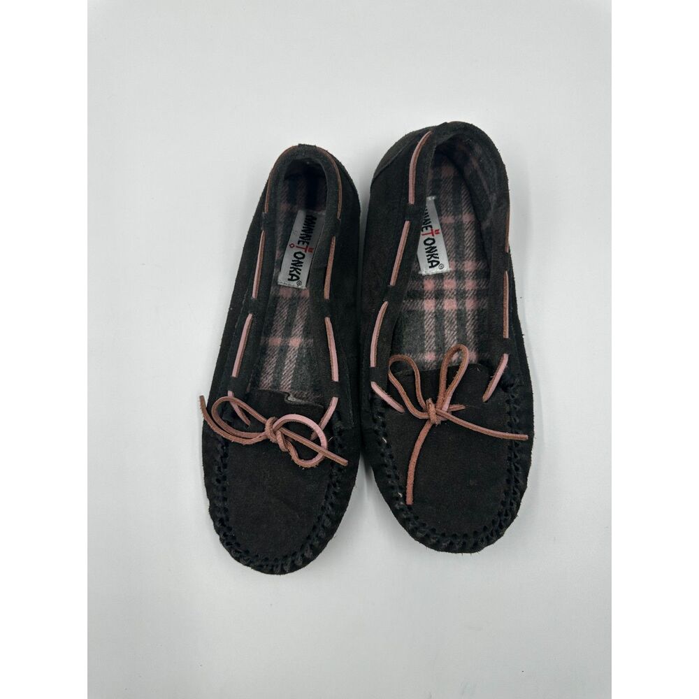 Minnetonka Moccasins For Women 40344 Size 10 Leather Slippers Dark Gray EUC